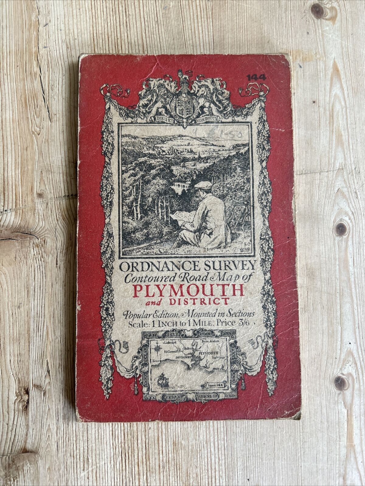 PLYMOUTH Ordnance Survey Cloth One Inch Map 1919 No 144 Contoured Looe Bay