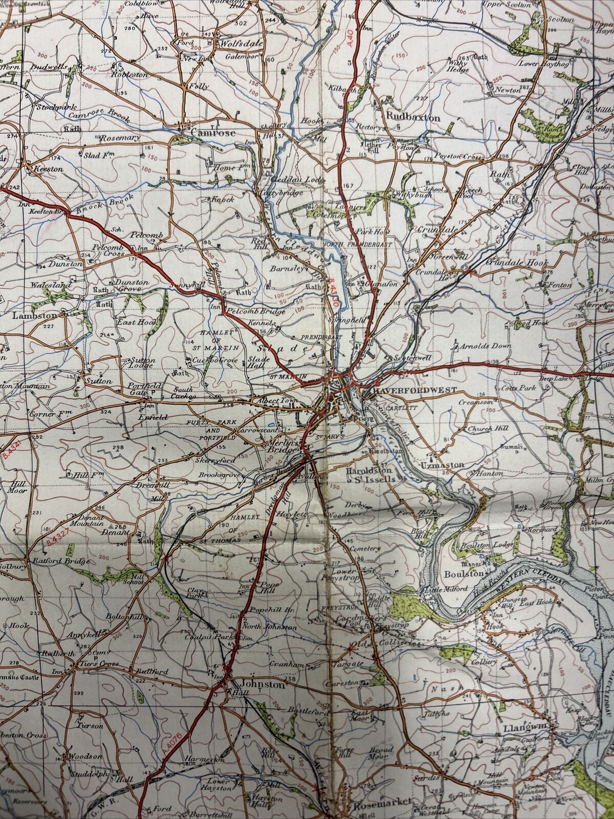 FISHGUARD Ordnance Survey Cloth One Inch Map 1947 Sixth Edition Sheet 138 Wiston