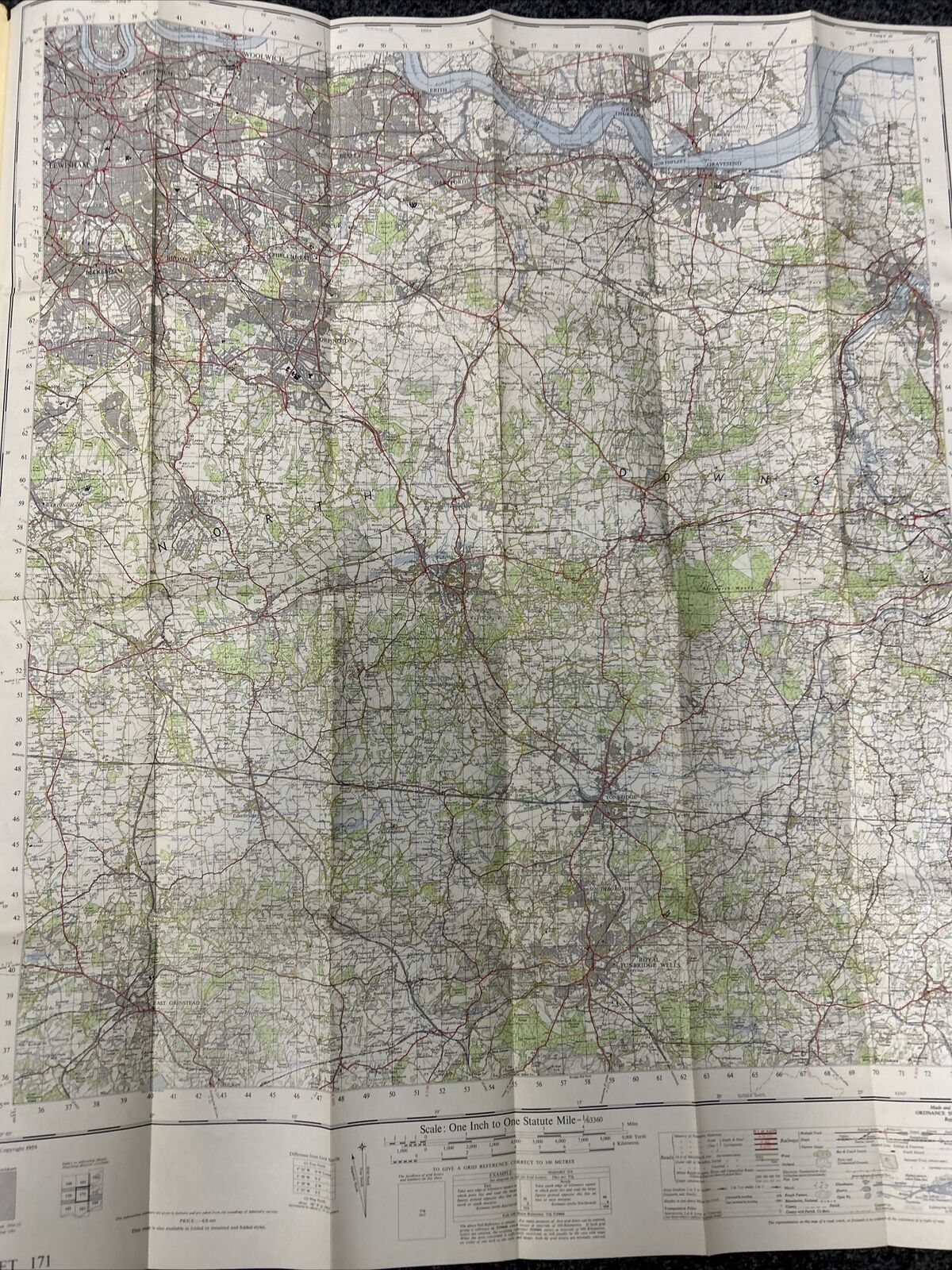 LONDON South East 1959 Seventh Series Ordnance Survey One Inch Map Tonbridge