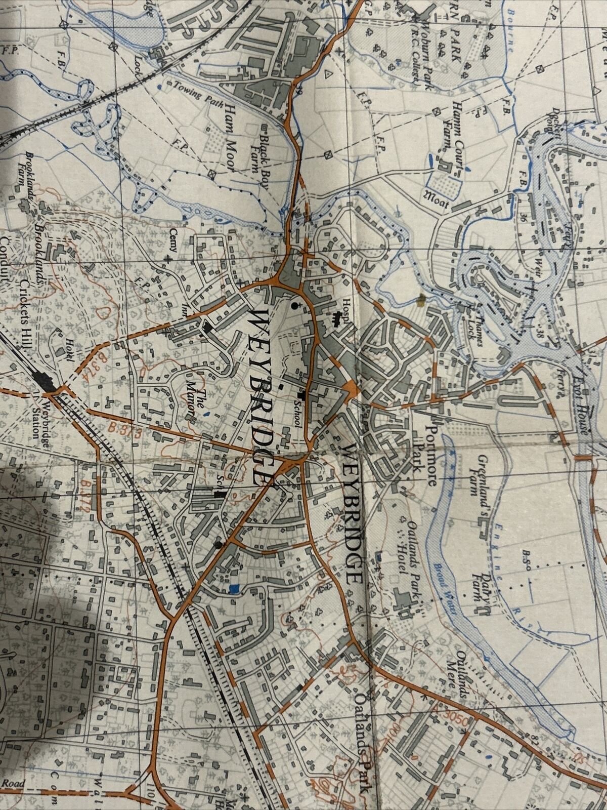 WEYBRIDGE Chertsey Ordnance Survey CLOTH Sheet 51/06 1:25000 1948 Byfleet