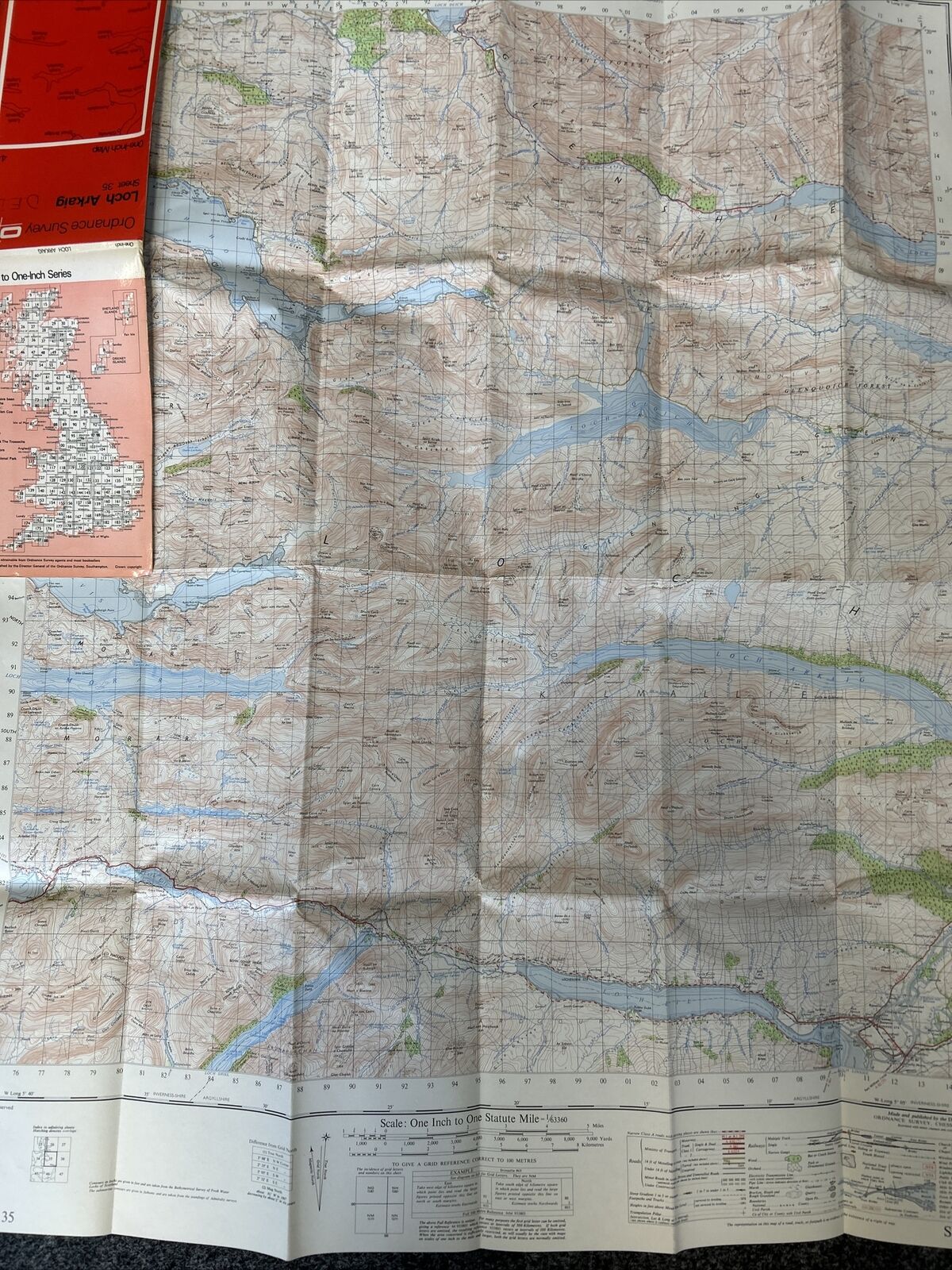 LOCH ARKAIG Ordnance Survey One Inch Sheet 35 Good Condition 1956 Scotland