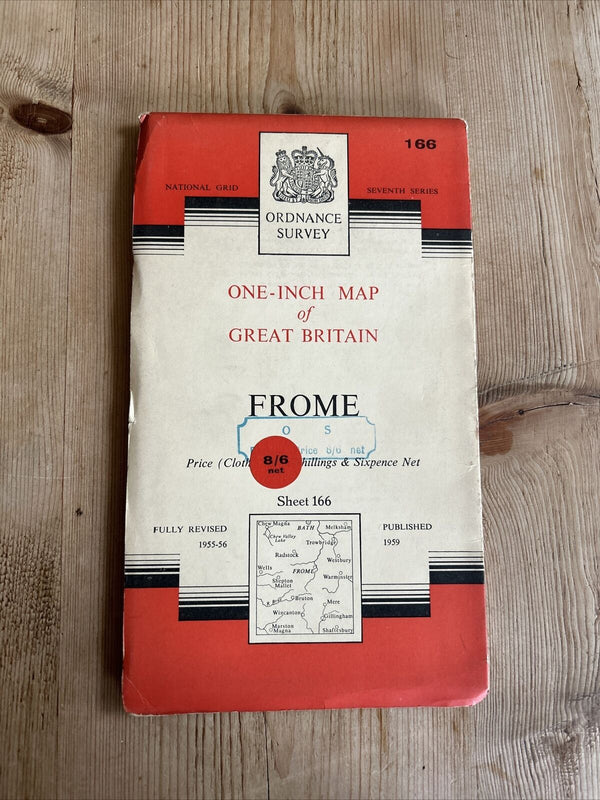 FROME Ordnance Survey Seventh Series CLOTH One Inch Map Sheet 166 1959 Wincanton