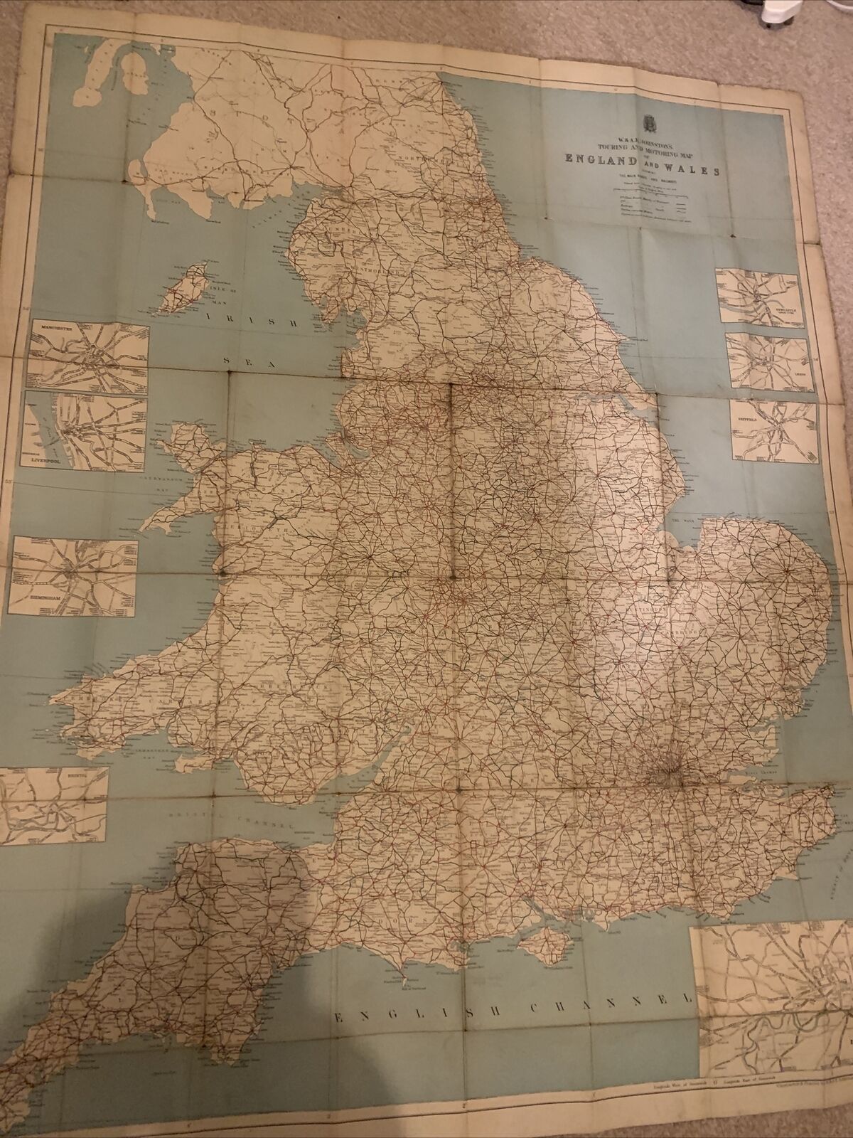 ENGLAND & WALES W & AK Johnstons Motoring & Touring Map CLOTH 1930s?