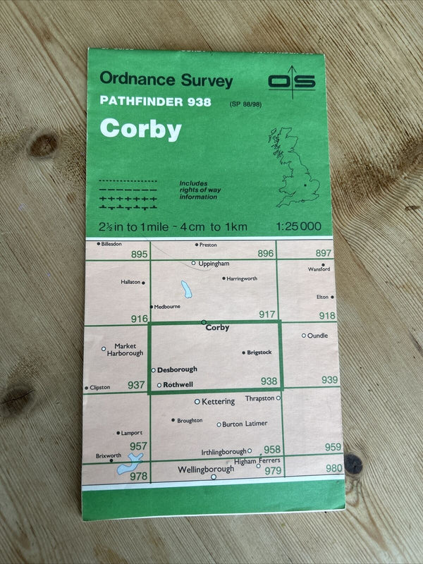 CORBY Brigstock Lowick Rothwell Ordnance Survey Pathfinder Map 938 SP88/98 1989