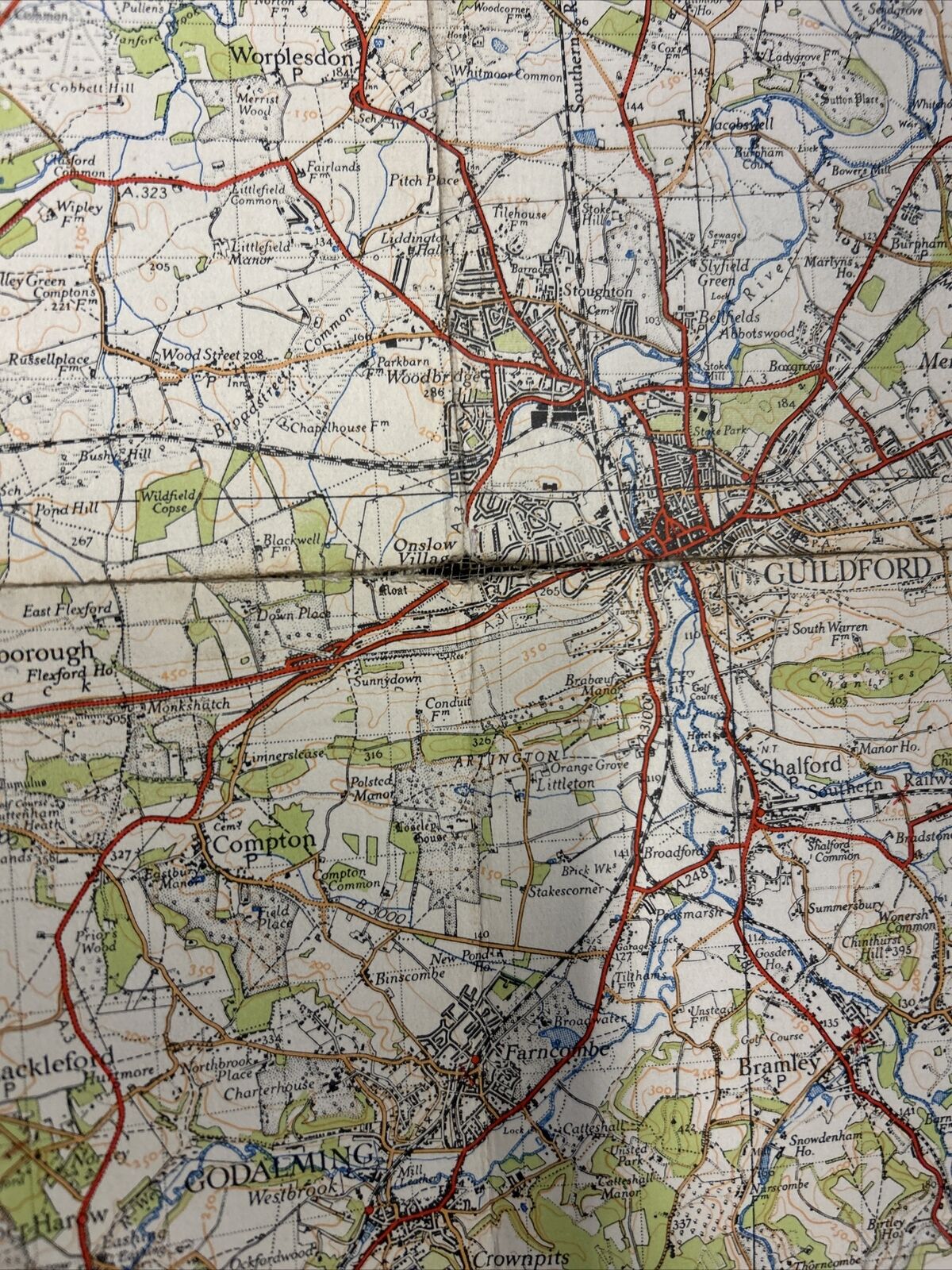 ALDERSHOT Ordnance Survey Cloth One Inch Map 1940 Sixth Edition Sheet 169