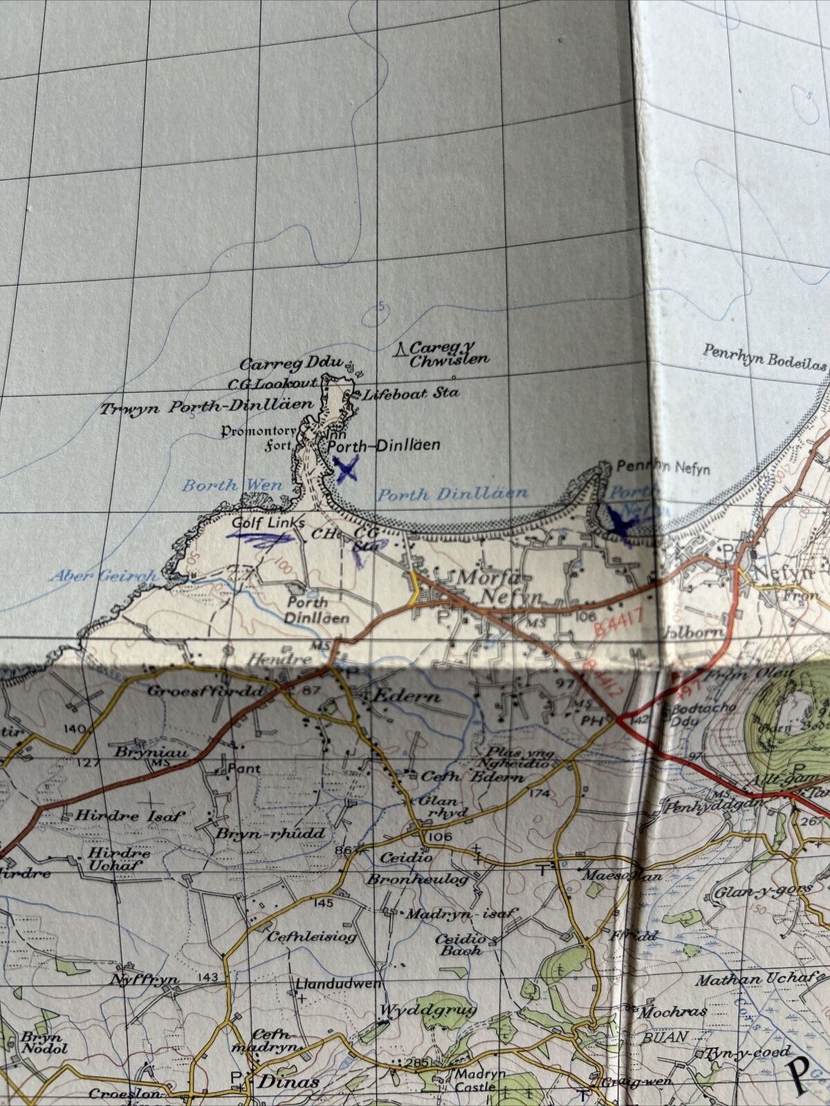 PWLLHELI Ordnance Survey Seventh Series Cloth One inch 1962 Sheet 115 Nefyn