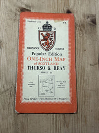 THURSO & REAY Ordnance Survey One Inch Sheet 11 Popular Edition 1947 Portskerra