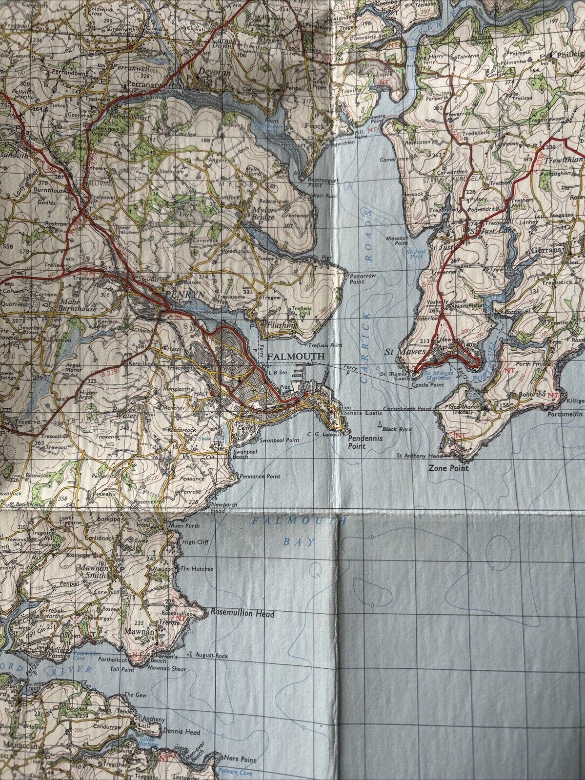 TRURO & FALMOUTH Ordnance Survey CLOTH Seventh Series Map 1 Inch 1961 Sheet 190