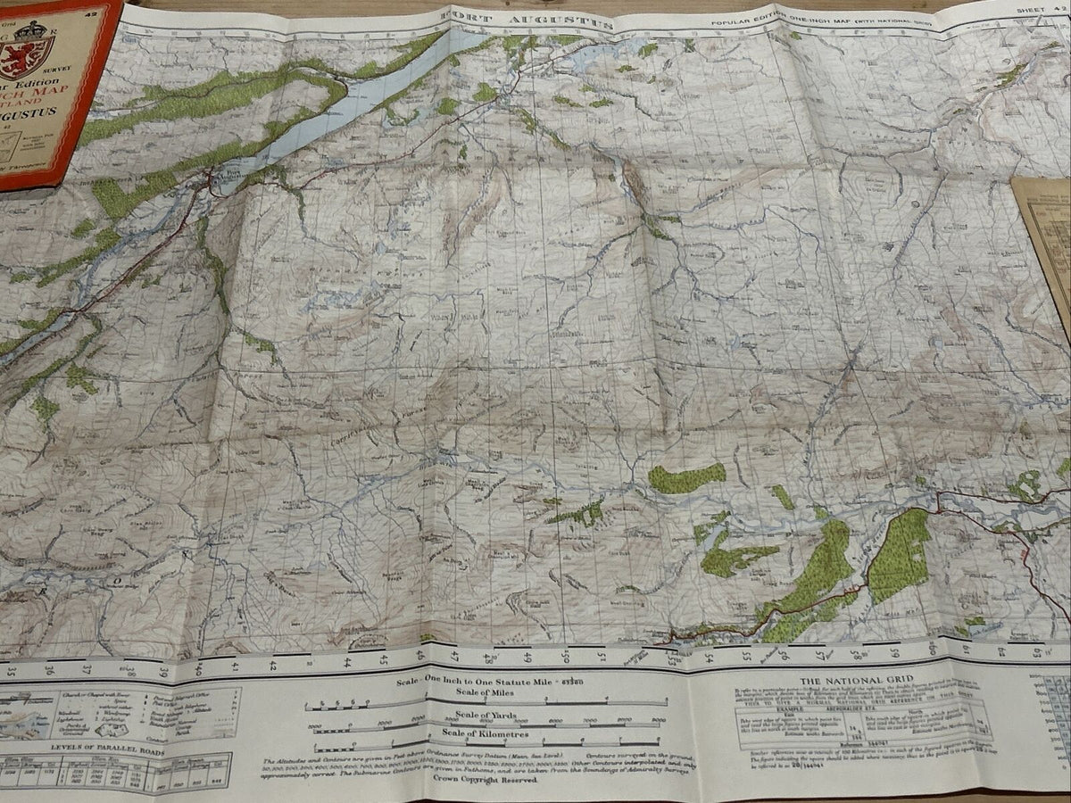 FORT AUGUSTUS Ordnance Survey One Inch Sheet 42 Popular Ed 1947 Caledonian Canal