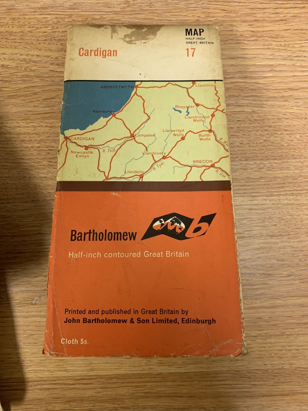 Cardigan South Wales Brecon Beacons  - No 17 Bartholomews Cloth Map 1963