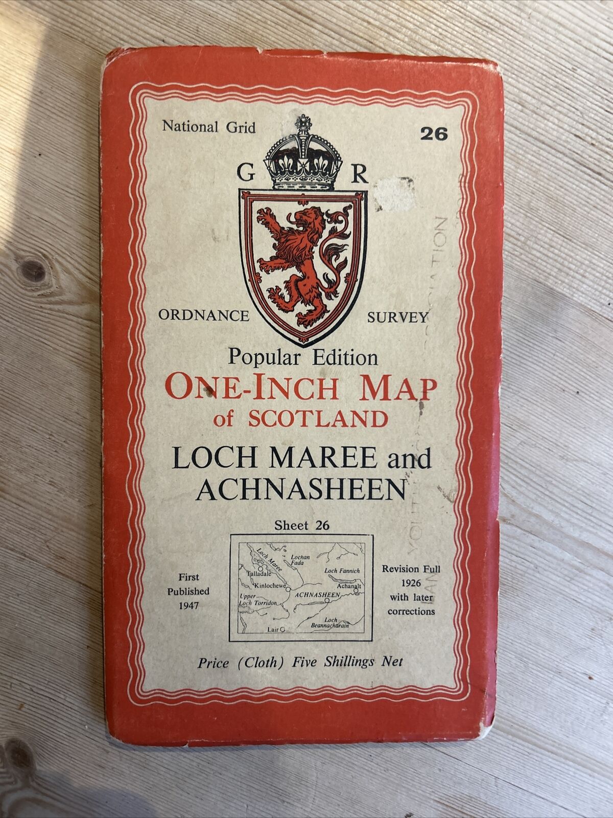 LOCH MAREE & ACHNASHEEN Ordnance Survey CLOTH One Inch Sheet 26 Popular 1947