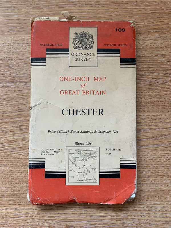 Chester Ordnance Survey Cloth Seventh Series 1 inch 1963 Sheet 109 Tatty £3