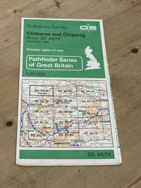 CLITHEROE & CHIPPING Pathfinder Ordnance Survey SD64/74 1:25000 1984 Ribble