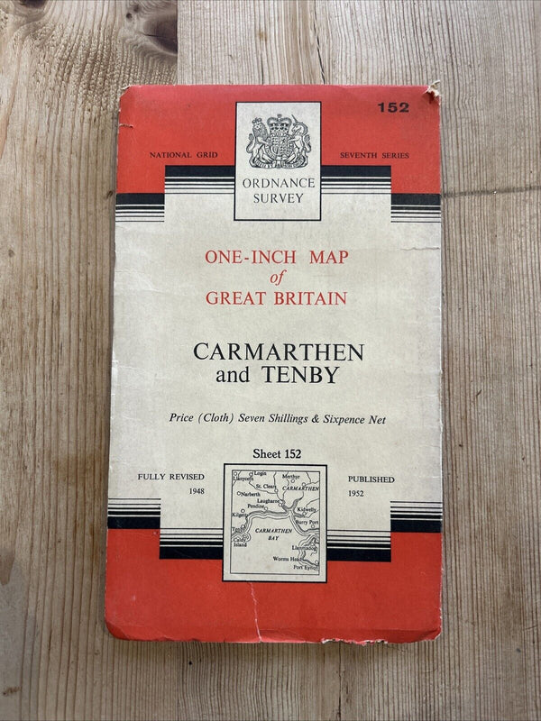 CARMARTHEN & TENBY No 152 1952 CLOTH Seventh Series Ordnance Survey One Inch Map