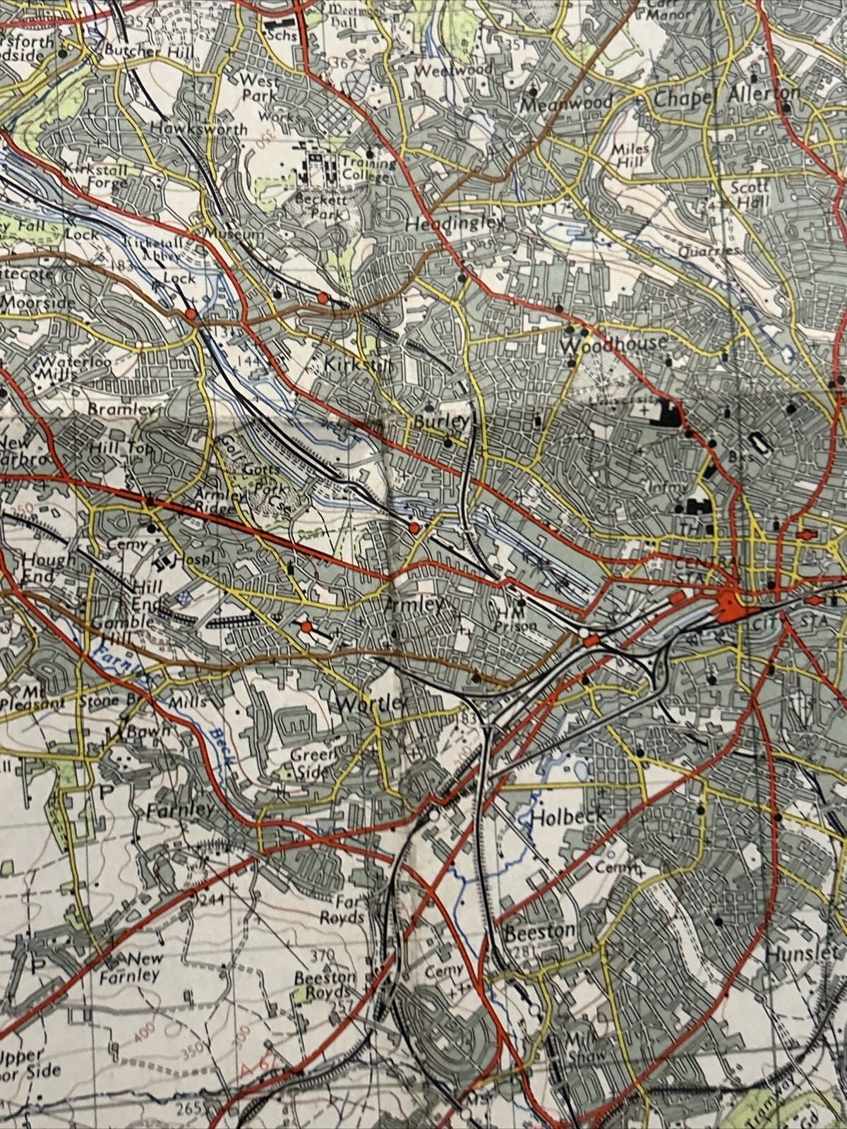 LEEDS & BRADFORD Ordnance Survey Seventh Series CLOTH 1 Inch Map Sheet 96 1961