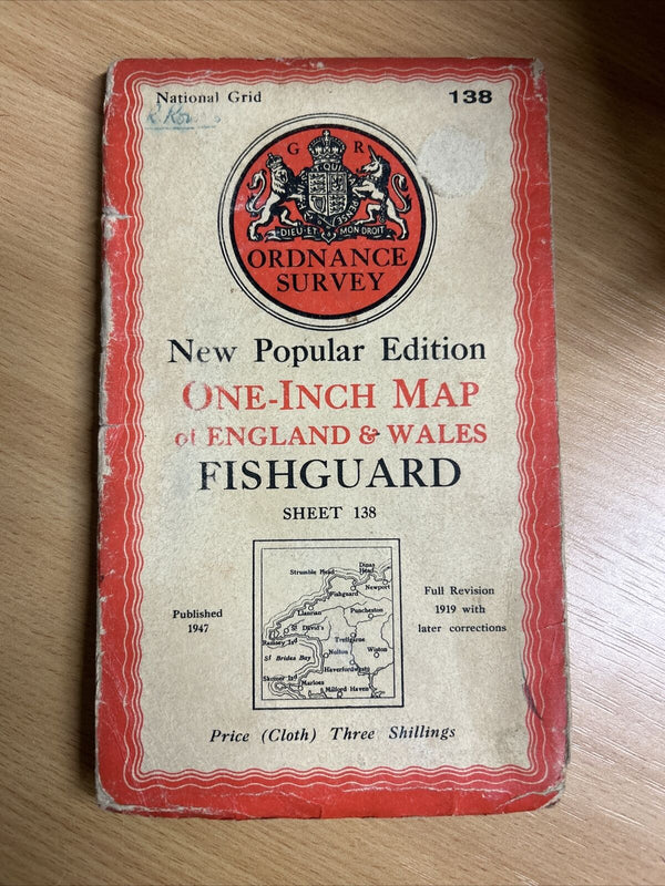 FISHGUARD Ordnance Survey Cloth One Inch Map 1947 Sixth Edition Sheet 138 Wiston