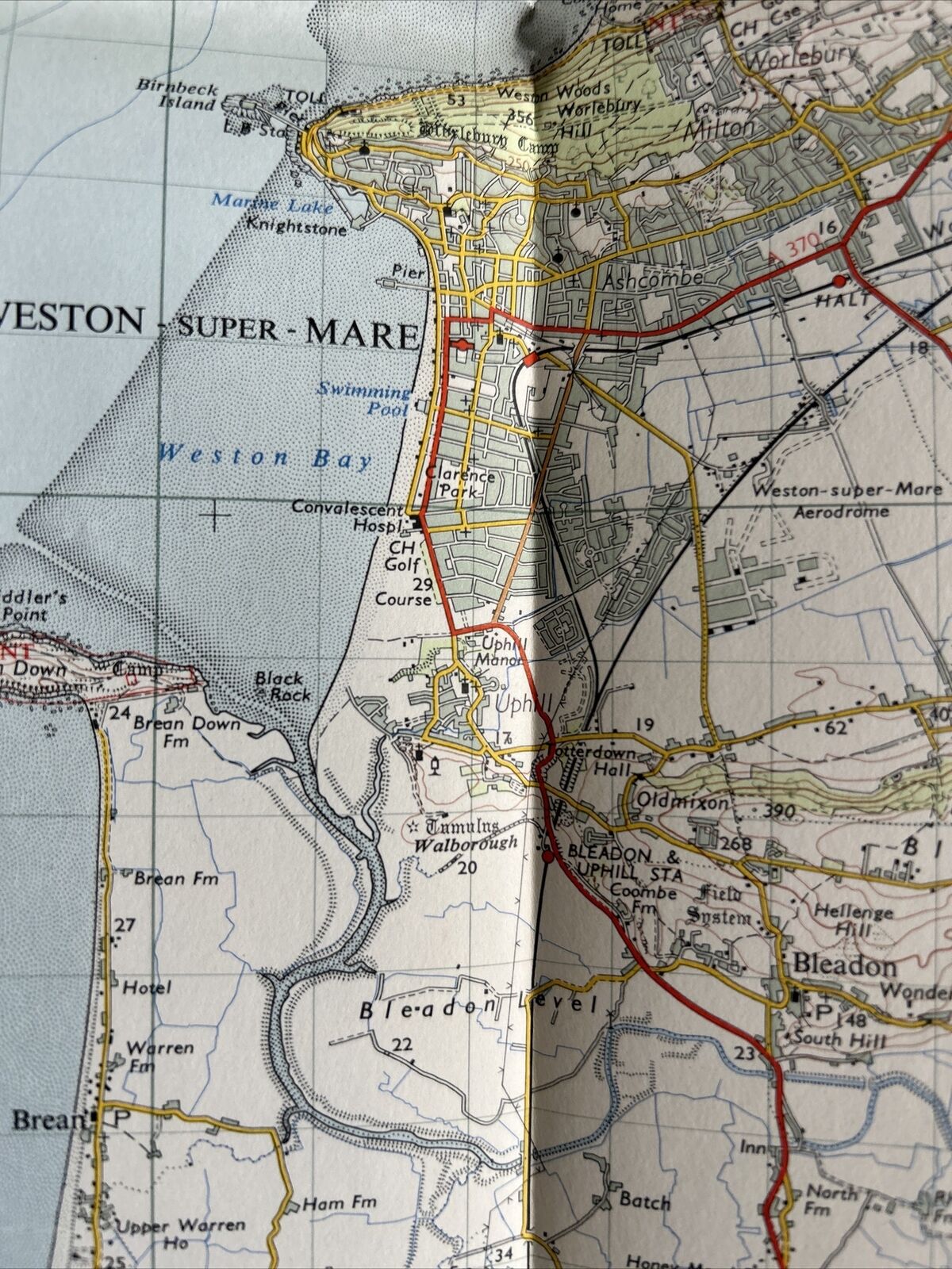 WESTON SUPER MERE Ordnance Survey Seventh Series Paper 1-inch 1958 Sheet 165