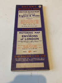 Bacons Reversible Map London & Southern England & Wales 1949 Linen