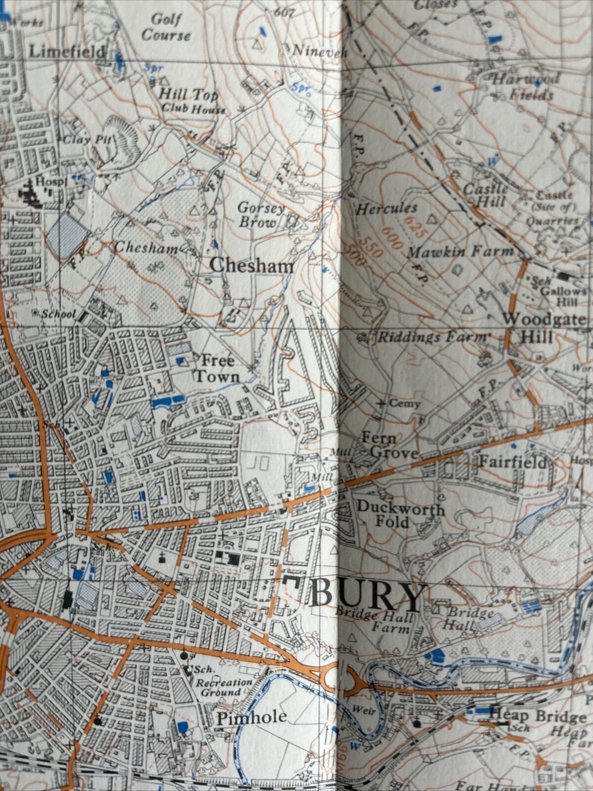 BURY Rochdale Ordnance Survey 1:25000 First Series Sheet SD81 1950 Whitworth