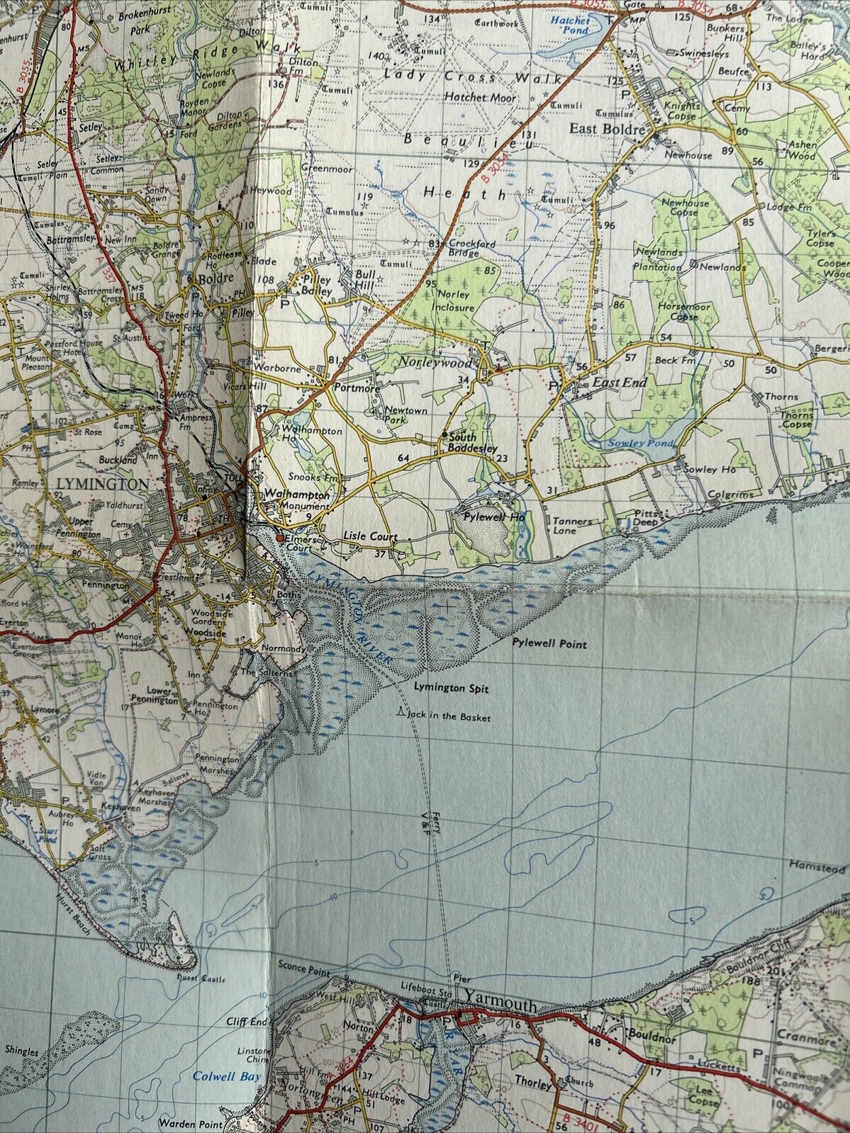 THE SOLENT Ordnance Survey CLOTH Seventh Series Map 1 Inch 1960 Sheet 180 Wight