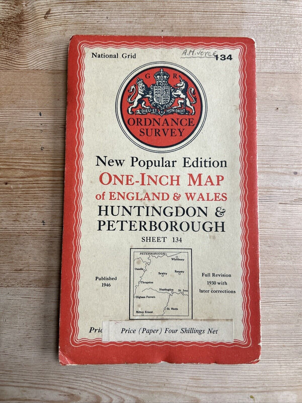 HUNTINGDON & PETERBOROUGH  Ordnance Survey 1 In Map 1946 Sixth Edition Sheet 134