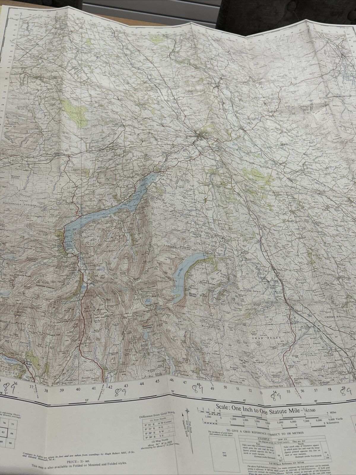 PENRITH Ordnance Survey Seventh Series CLOTH 1 Inch Map Sheet 83 1955 Ullswater