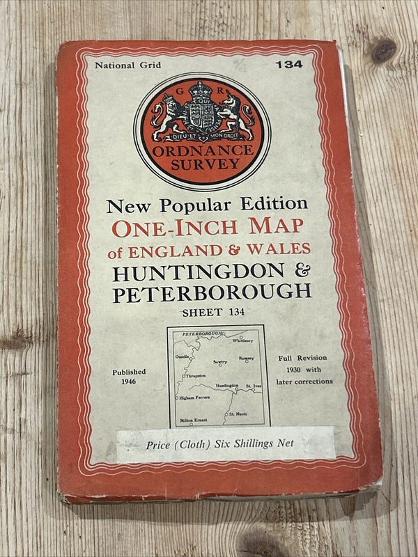 HUNTINGDON & PETERBOROUGH Ordnance Survey Cloth Sixth Series 1 in 1946 Sheet 134