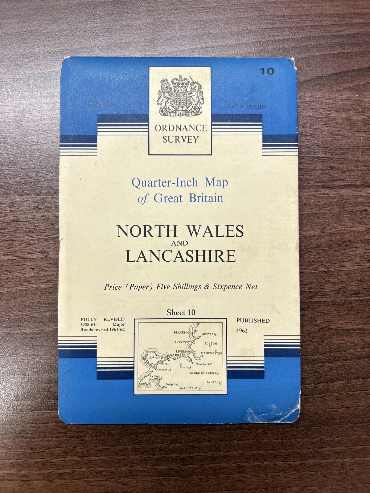 NORTH WALES & LANCASHIRE 1962 Ordnance Survey 5th Series Quarter Inch Map Sh 10