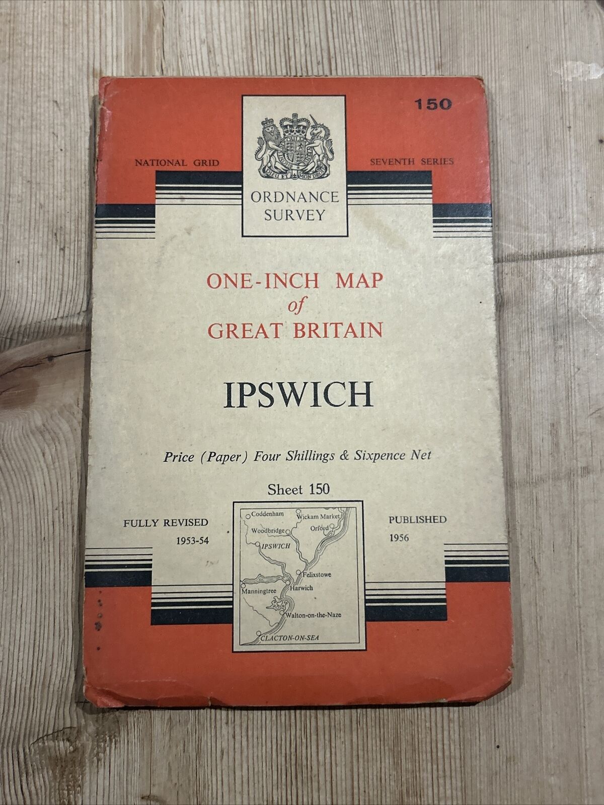 IPSWICH Ordnance Survey Seventh Series Paper One inch 1956 Sheet 150 Frinton