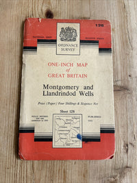 MONTGOMERY & LLANDRINDOD WELLS Ordnance Survey Paper Map 1952 7th Series No 128