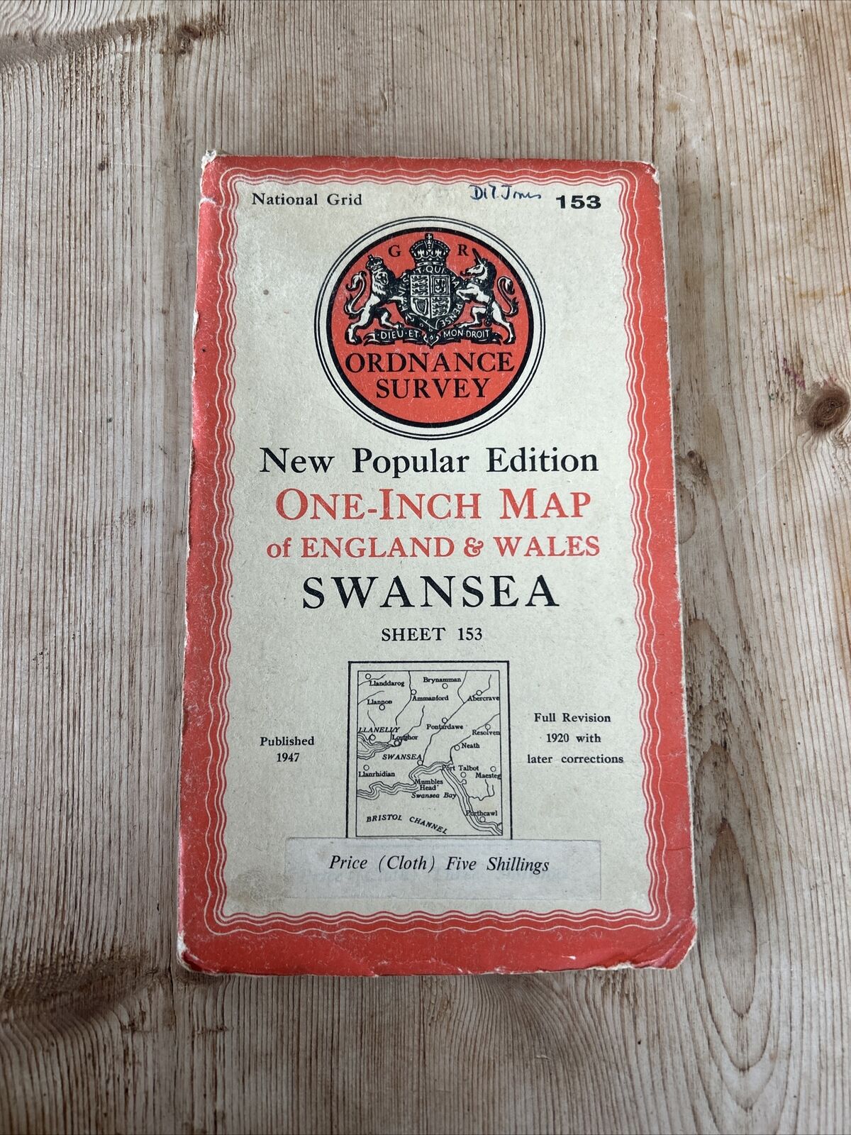 SWANSEA Ordnance Survey Cloth One Inch Map 1947 Sixth Edition Sheet 153 Maesteg