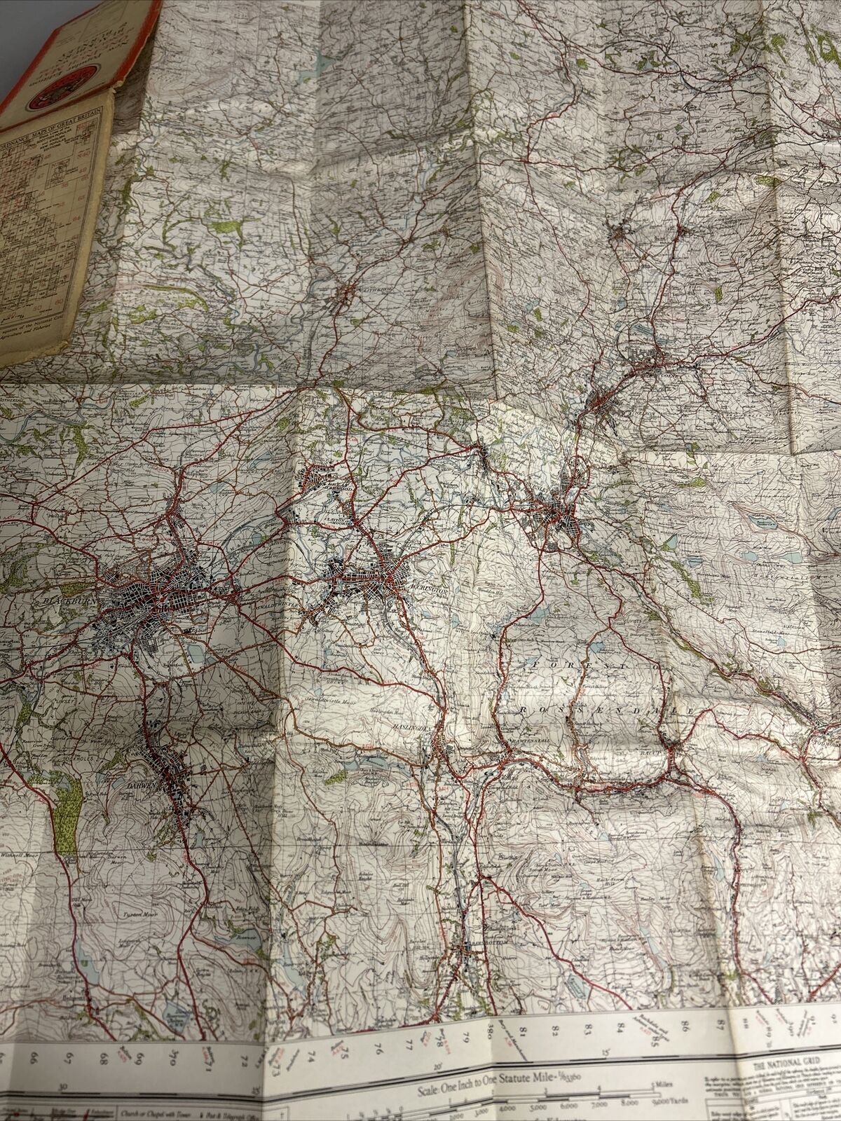 BLACKBURN & BURNLEY Ordnance Survey Cloth One Inch Map 1947 Sixth Ed Sheet 95