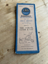 THE FORTH CLYDE & TAY Ordnance Survey CLOTH Sheet 3 Quarter Inch Map 4th Ed 1945
