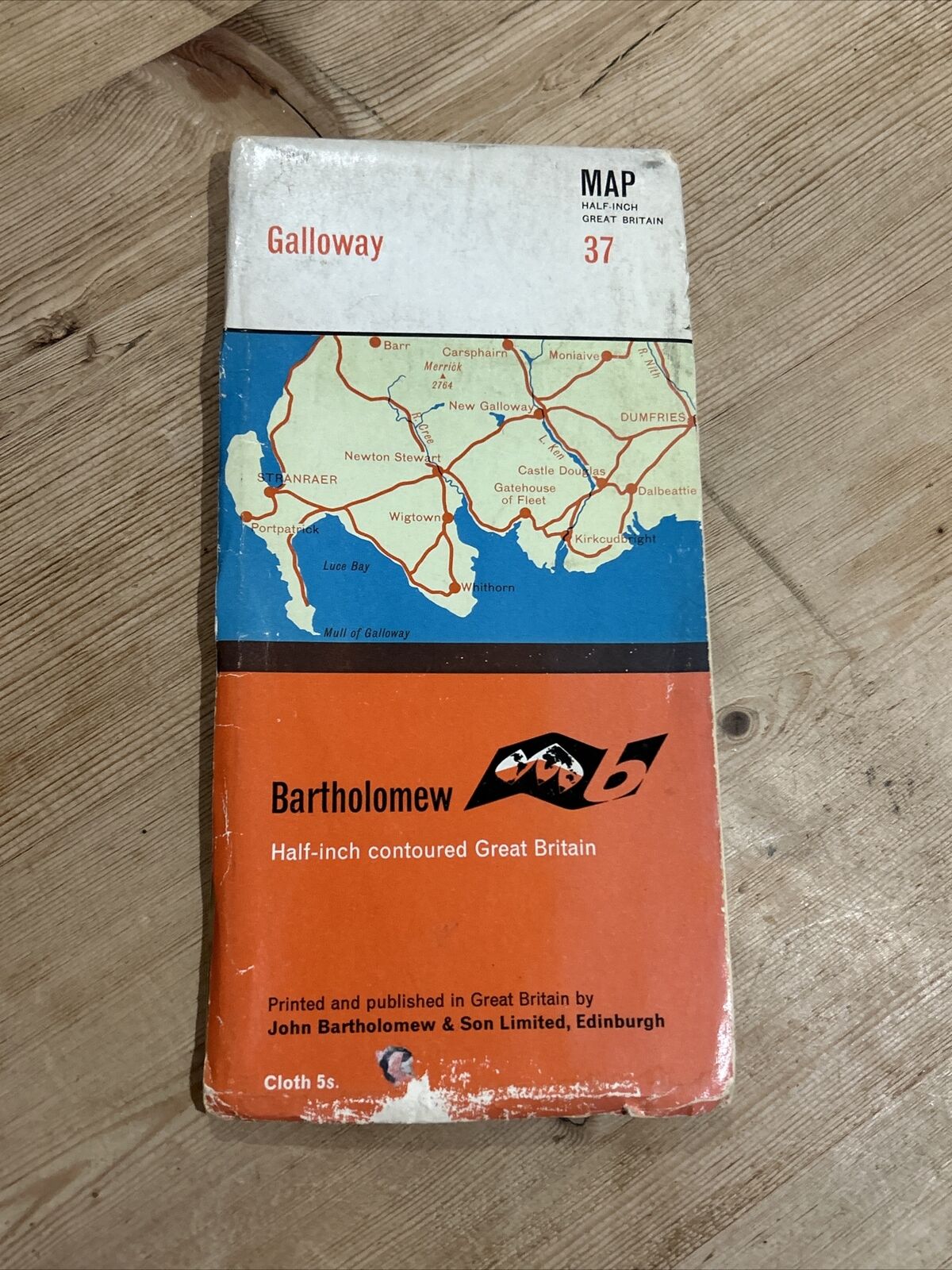 GALLOWAY Bartholomew - Half Inch Cloth Map 1963 No 37 Stranraer Dumfries