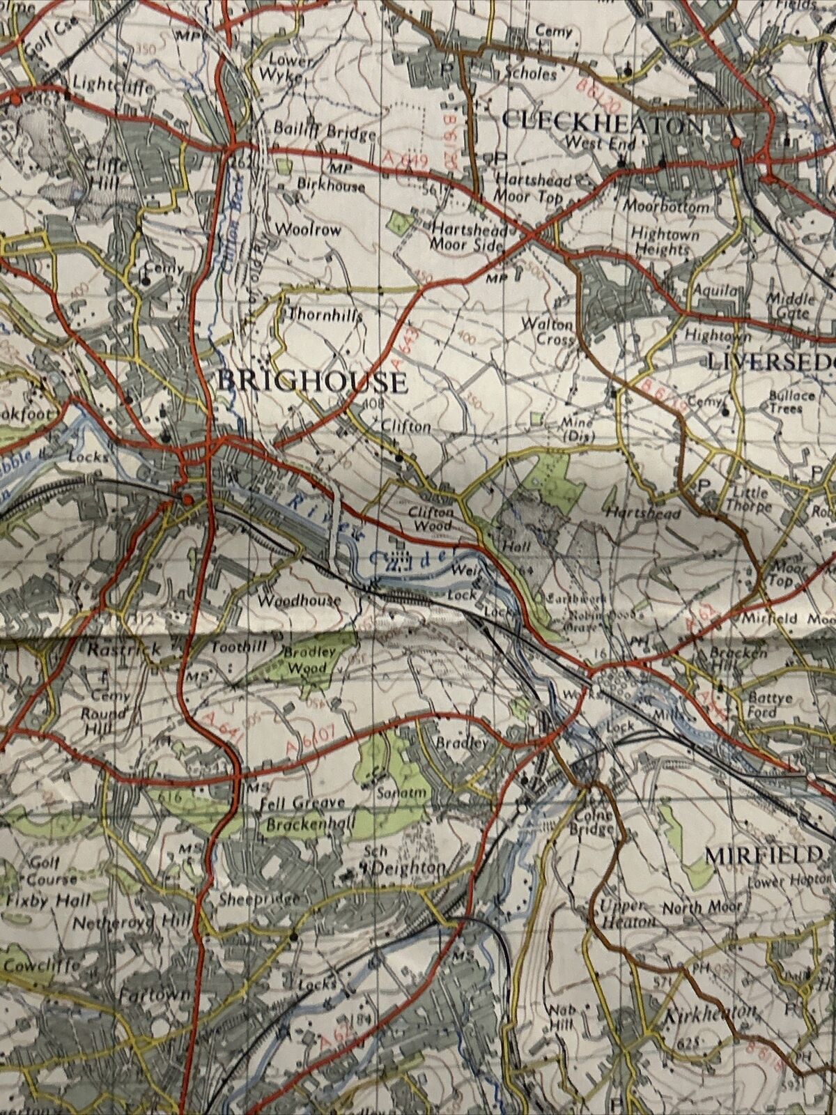 LEEDS & BRADFORD Ordnance Survey Seventh Series CLOTH 1 Inch Map Sheet 96 1961