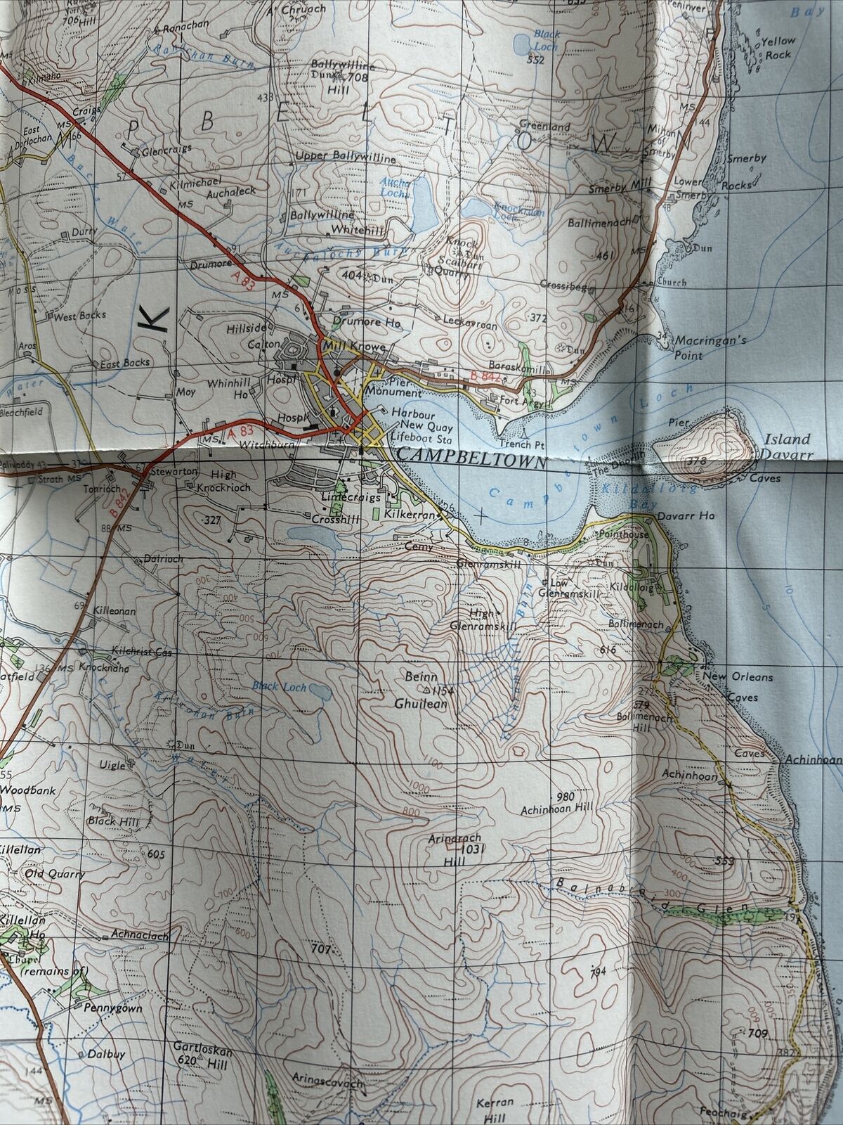 KINTYRE Ordnance Survey One Inch Sheet 65 Good Condition 1955 Arran Campbeltown