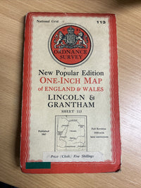 LINCOLN & GRANTHAM Ordnance Survey Cloth 1 Inch Map 1947 Sixth Edition Sheet 113