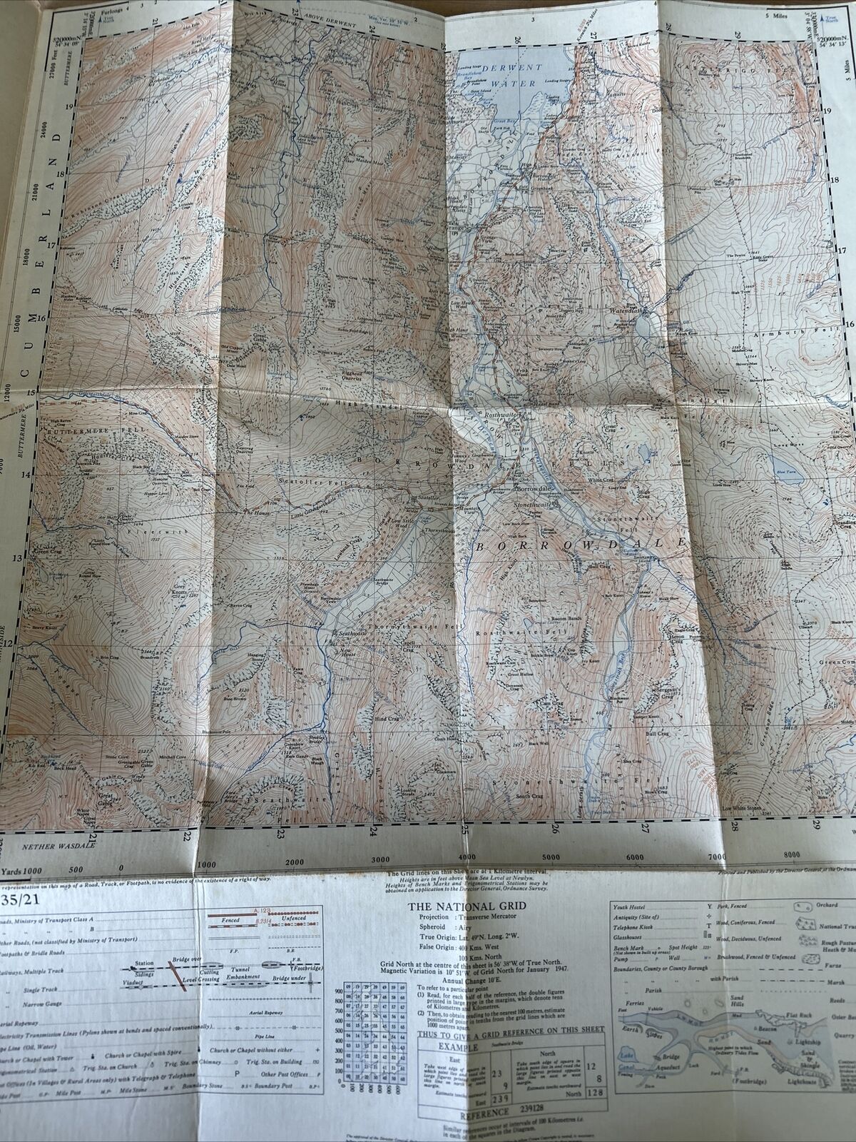 BORROWDALE Derwent Ordnance Survey Map 1946 1:25000 Sheet 35/21 Cloth