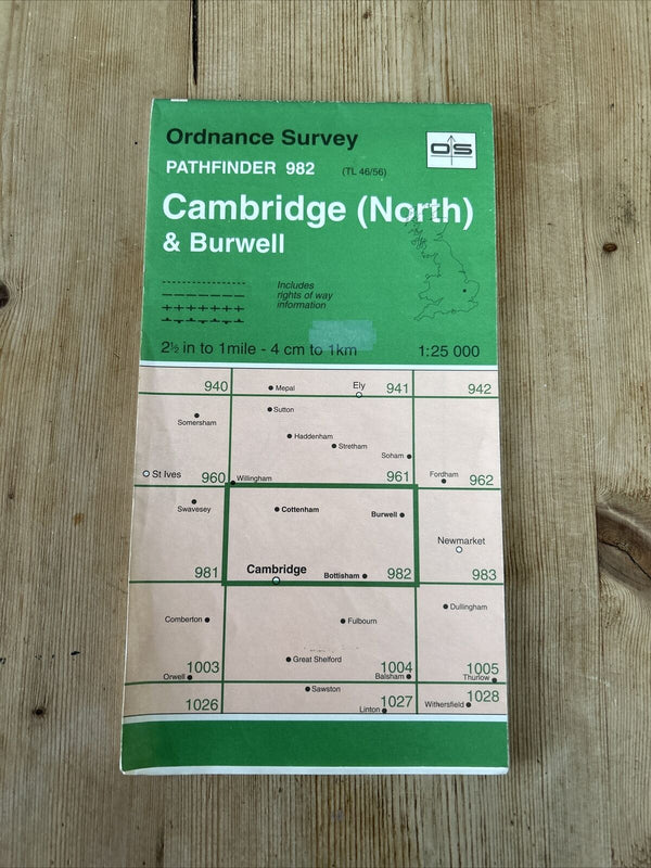 CAMBRIDGE NORTH & BURWELL  Ordnance Survey Pathfinder Map 982 TL46/56 1985