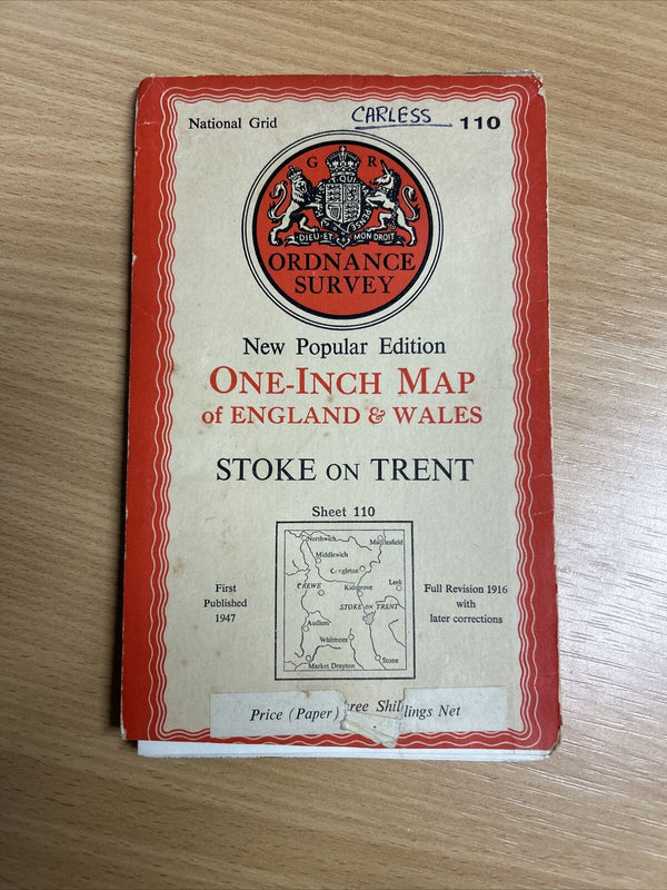 STOKE ON TRENT Ordnance Survey Paper Sixth Series 1947 Sheet 110 One Inch Crewe