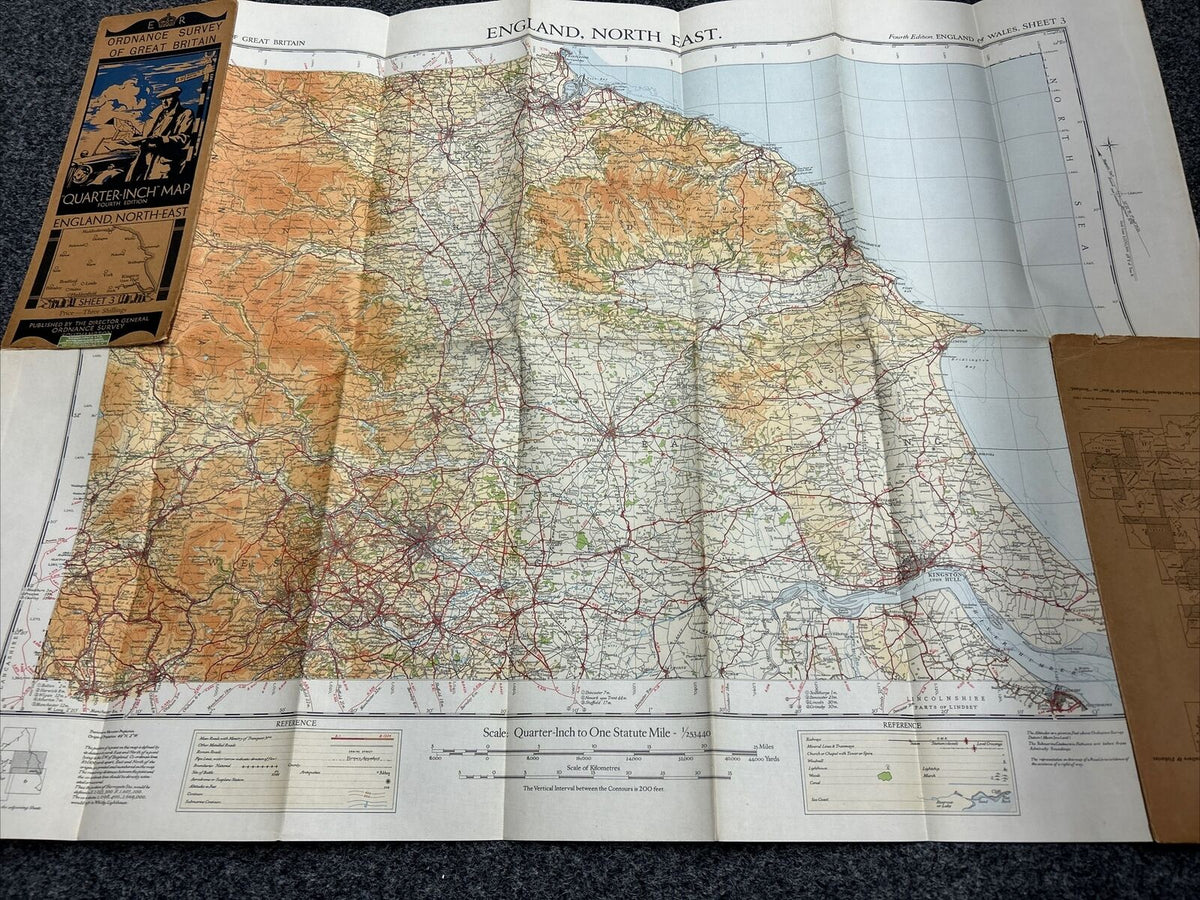 ENGLAND NORTH EAST Ordnance Survey CLOTH Sh 3 Quarter Inch Map 4th Ed 1935 York