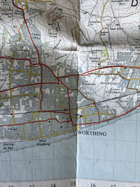 BRIGHTON & WORTHING Cloth Ordnance Survey 7th Series 1 Inch Map 1960 Crawley