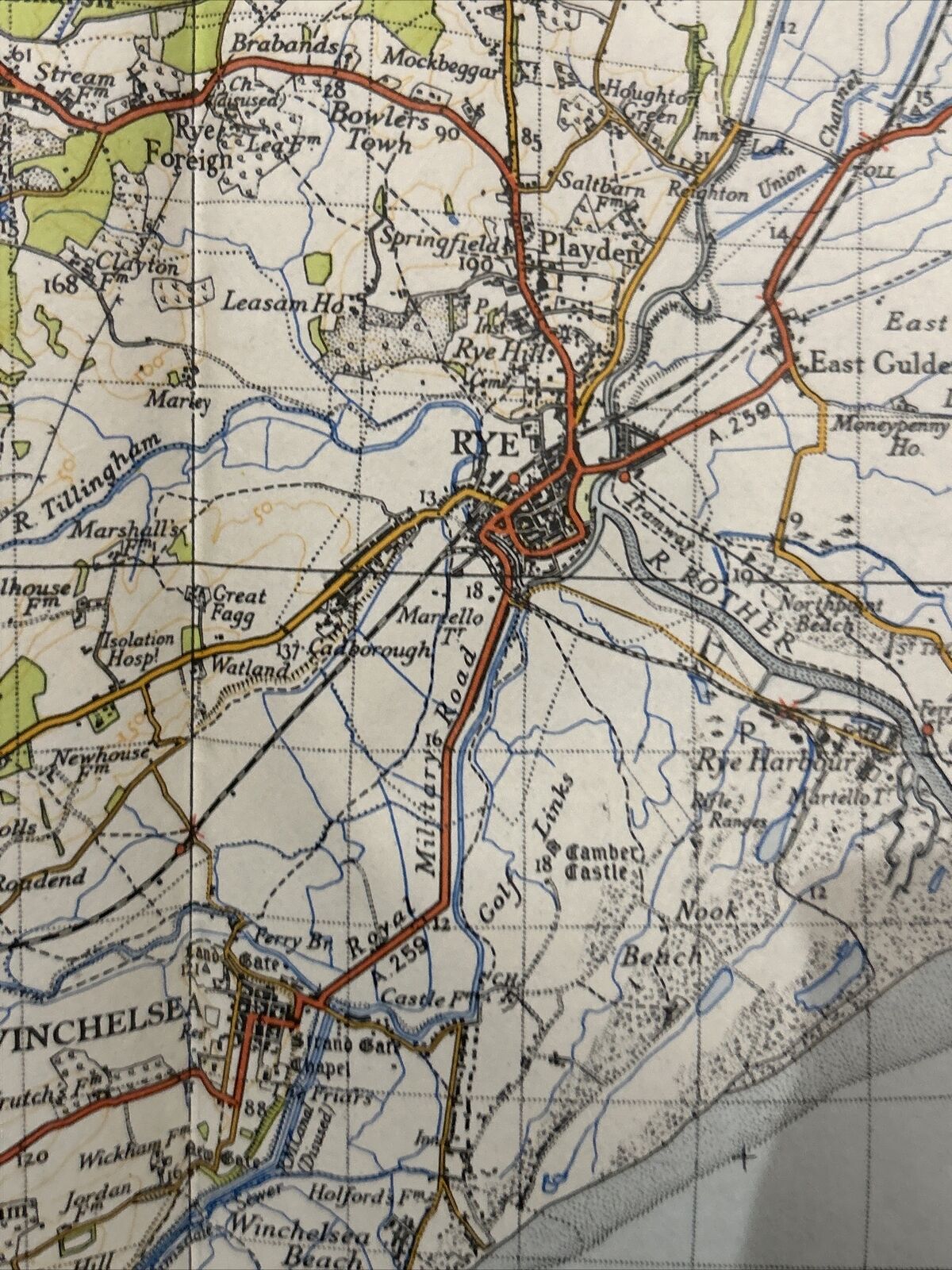 HASTINGS Ordnance Survey Paper Sixth Series 1940 Sheet 184 One Inch Rye Ashford