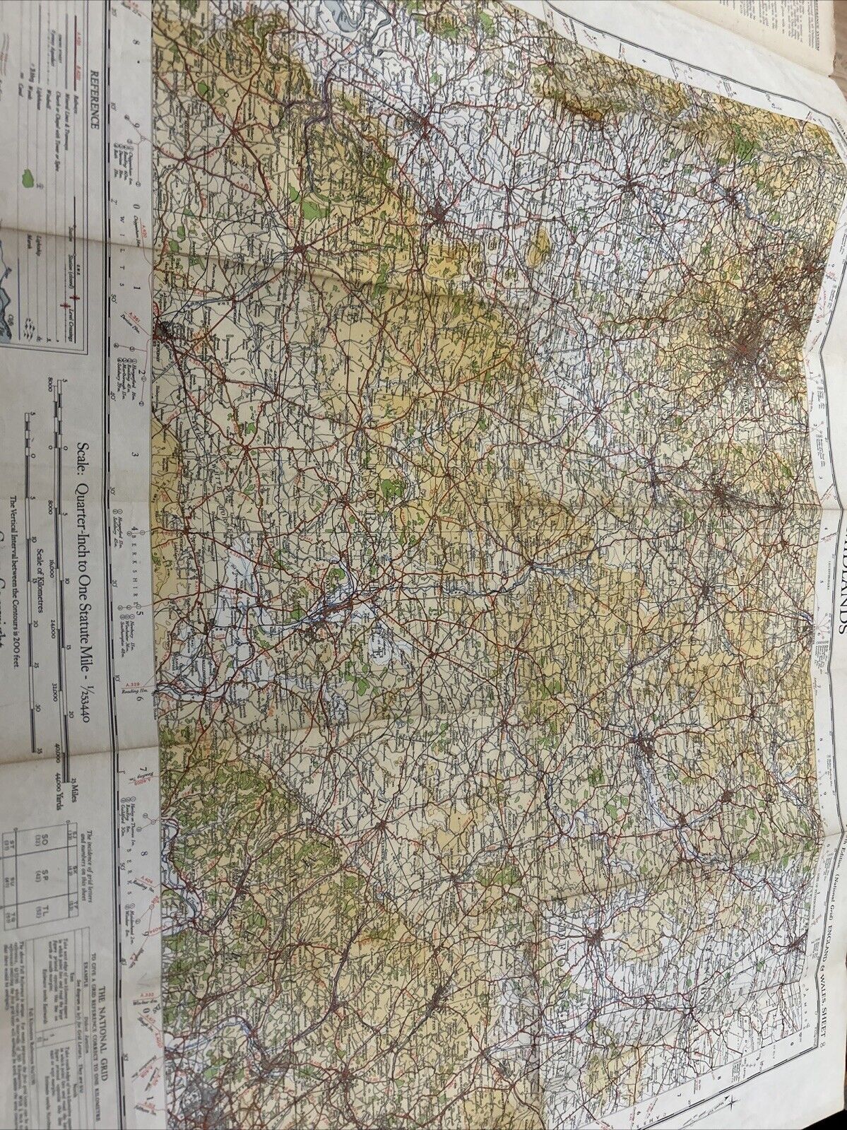 MIDLANDS 1946 Ordnance Survey Paper Sheet 8 Quarter Inch Map Fourth Edition