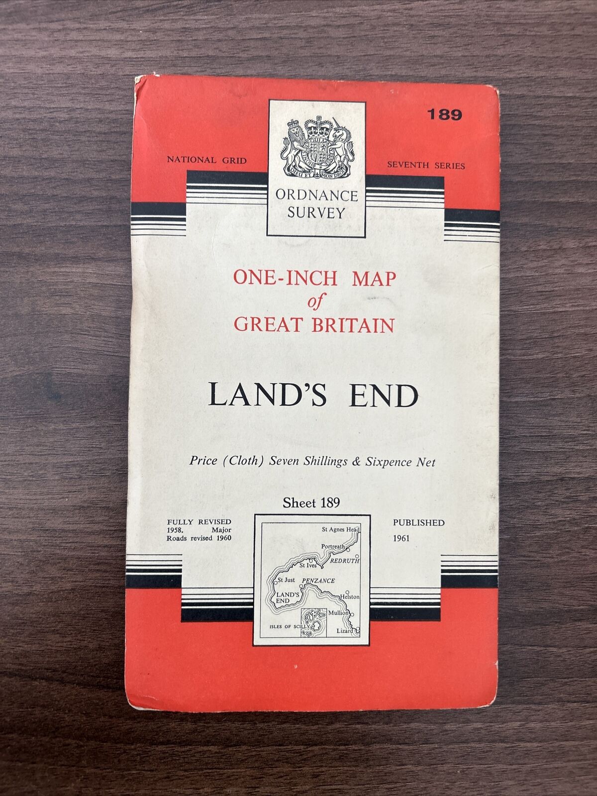 LANDS END Cloth No 189 1961 7th Series Ordnance Survey 1 Inch Map Penzance