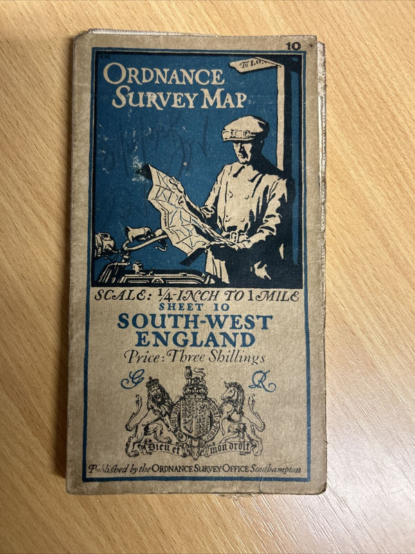 ENGLAND SOUTH WEST Ordnance Survey Cloth Quarter Inch Map 1919 Sheet 10 Cornwall