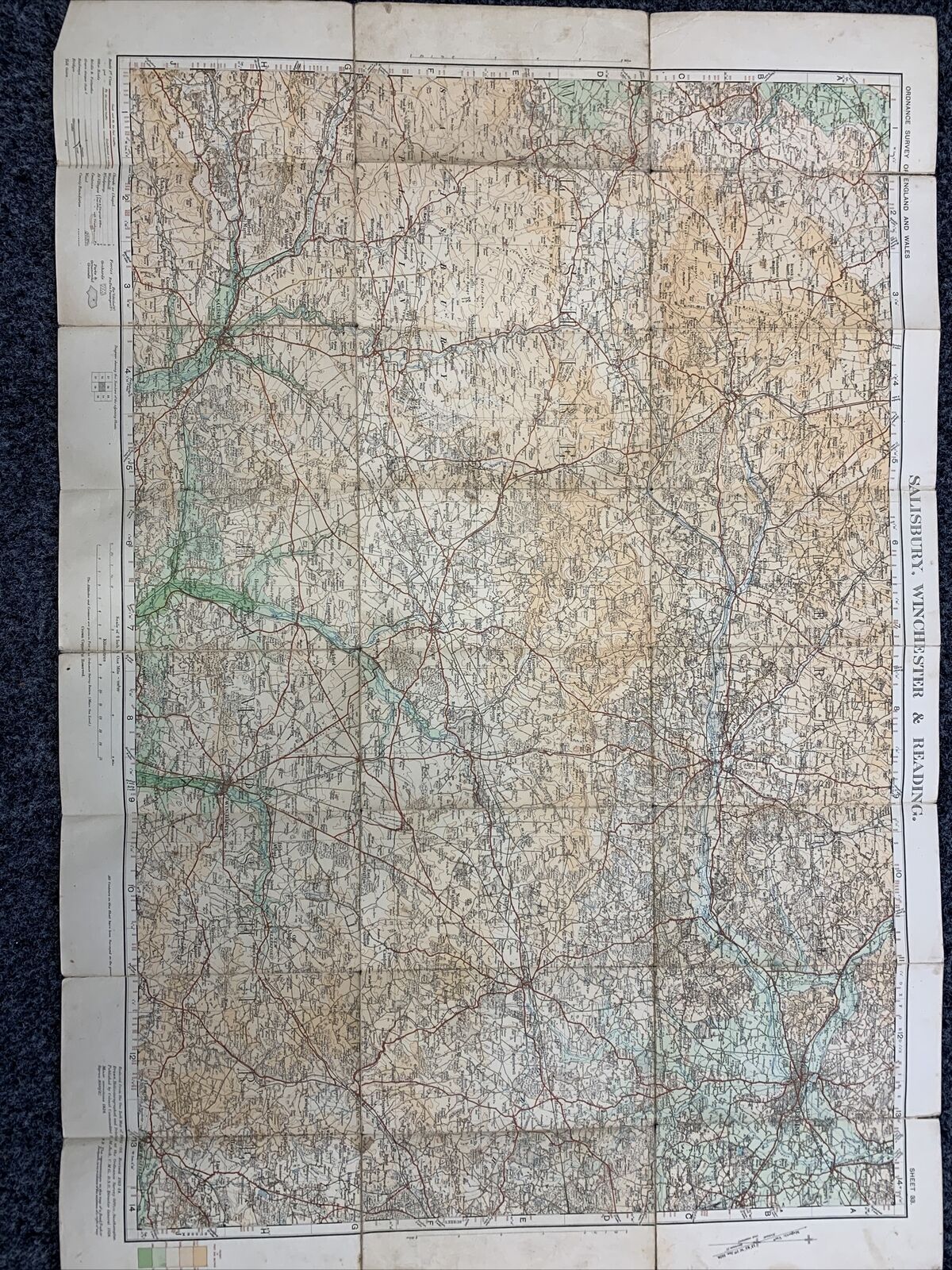 Ordnance Survey Half Inch Cloth Map Sheet 33 Salisbury Winchester & Reading 1926