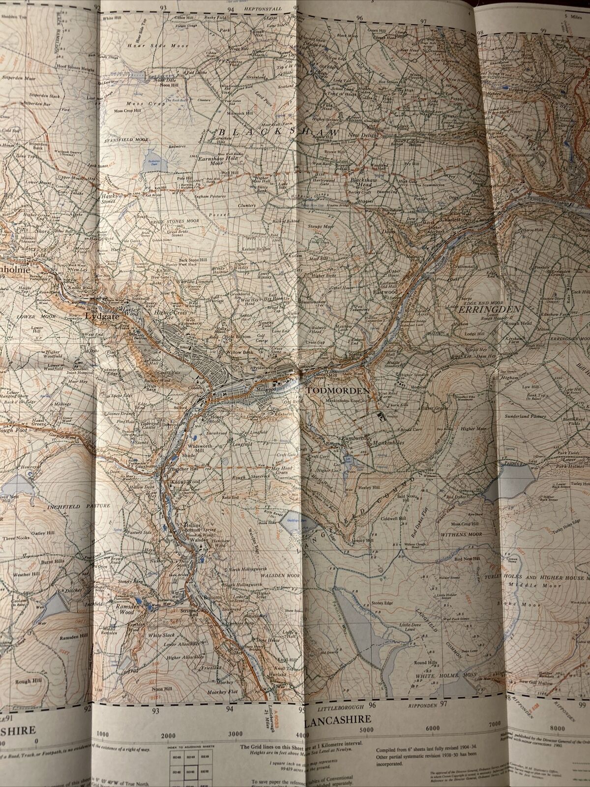 TODMORDEN Ordnance Survey Sheet SD92 1:25,000 First Series 1954 Hebden Bridge