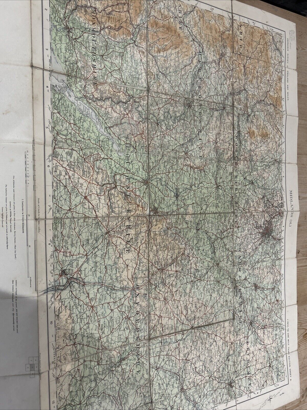 MIDLANDS South Ordnance Survey Cloth Quarter Inch Map 1920 Sheet 8 Third Edition