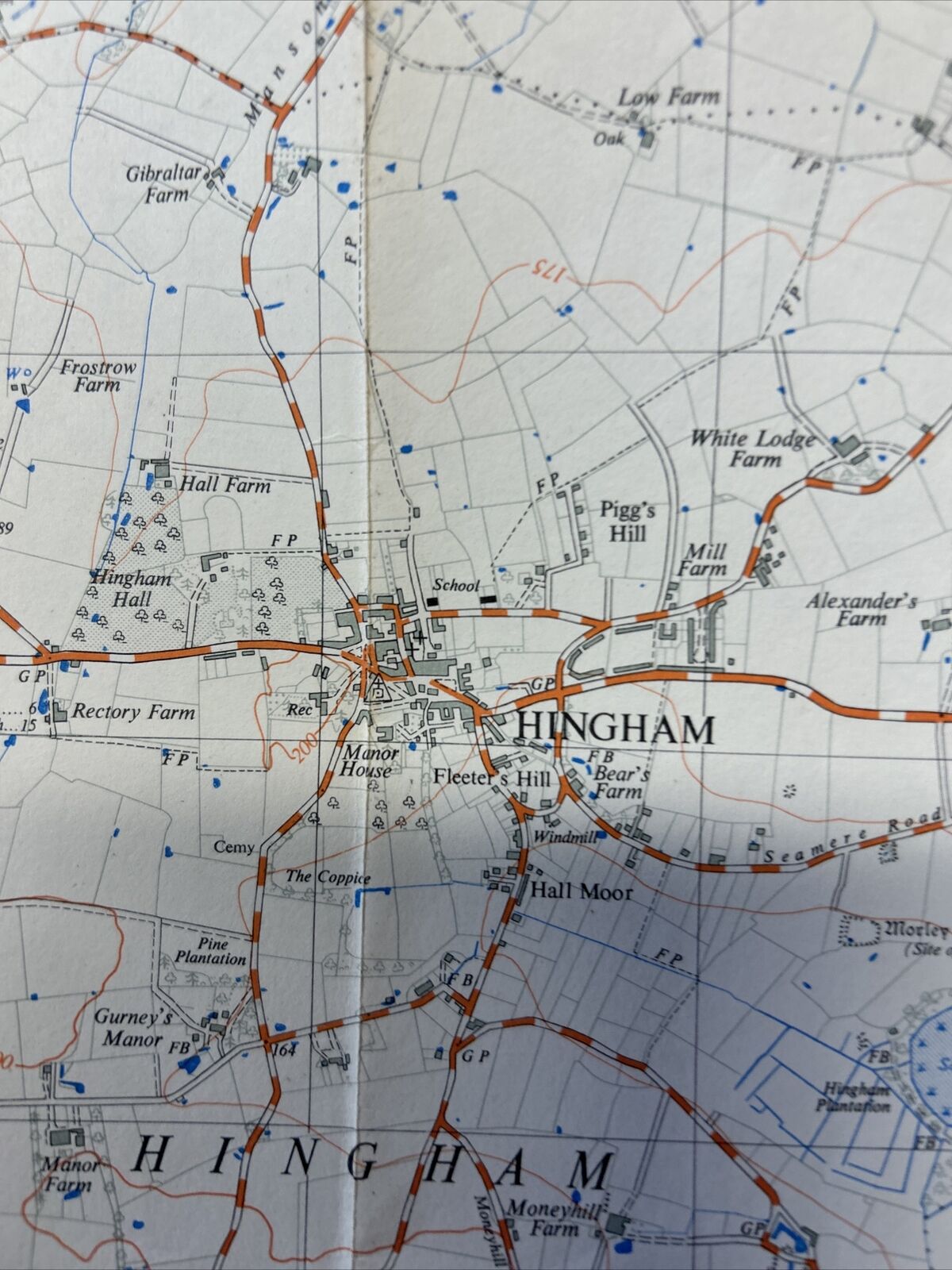 HINGHAM - Ordnance Survey 2 & Half Inch Sheet TG00 1955 Kimberley Garveston